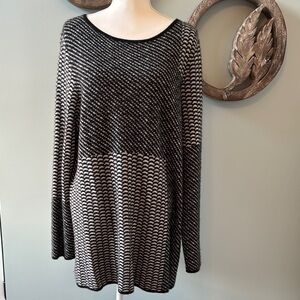 Nordstrom Black/Cream Long Sleeve Crew Neck Sweater  size XL